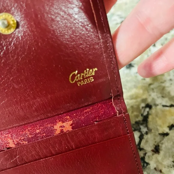CARTIER Oxblood Red Leather Logo Small Wallet 💯 AUTHENTIC - Picture 7 of 13